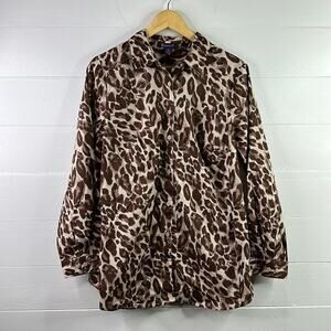 ROAMAN'S Tan Brown Cheetah Button Up Long Sleeve Blouse Shirt Top Size 18W